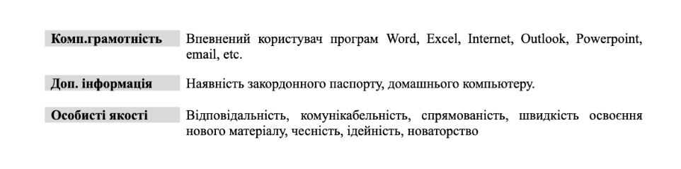 Резюме 2007 року з архіву Indigo: розділ про комп’ютерну грамотність